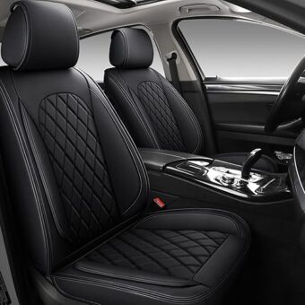 LINGVIDO Breathable and Waterproof Faux Leather Automotive Seat Covers for Cars SUV Pick-up Truck Sedan,Universal Anti-Slip Driver Seat Cover Accessories ​with Backrest (Full...