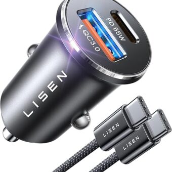 LISEN 95W USB C Fast Car Charger, Dual Port PD 65W Car Charger USB C Fast Charging, Cigarette Lighter Charger Adapter All Metal Fast Charger USB C for iPhone 15 Pro Max 14 13...