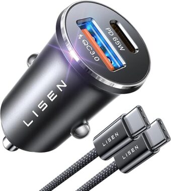 LISEN 95W USB C Fast Car Charger, Dual Port PD 65W Car Charger USB C Fast Charging, Cigarette Lighter Charger Adapter All Metal Fast Charger USB C for iPhone 15 Pro Max 14 13...