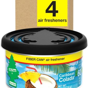 LITTLE TREES Car Air Freshener. Fiber Can Provides a Long-Lasting Scent for Auto or Home. Adjustable Lid for Desired Strength. Caribbean Colada, 4 Air Fresheners