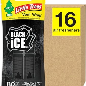 LITTLE TREES Car Air Freshener. Vent Wrap Provides Long-Lasting Scent, Slip on Vent Blade. Black Ice, 16 Air Fresheners, 4 Count (Pack of 4)