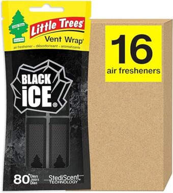 LITTLE TREES Car Air Freshener. Vent Wrap Provides Long-Lasting Scent, Slip on Vent Blade. Black Ice, 16 Air Fresheners, 4 Count (Pack of 4)