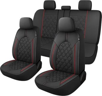 Luxury Leather Car Seat Covers Full Set-Waterproof Seat Protectors with Split Bench Seat Covers for Cars-Universal Cars Interior Covers for Sedans, SUVs, Pick-up Trucks...