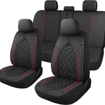 Luxury Leather Car Seat Covers Full Set-Waterproof Seat Protectors with Split Bench Seat Covers for Cars-Universal Cars Interior Covers for Sedans, SUVs, Pick-up Trucks...