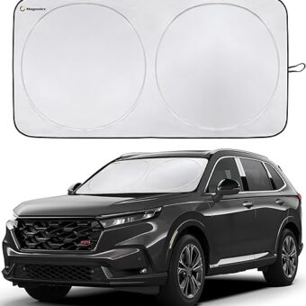 Magnelex Car Windshield Sunshade with Bonus Steering Wheel Sun Shade. Reflective Polyester Blocks Heat and Sun. Foldable Sun Shield That Keeps Your Vehicle Cool (Large 63 x 33.8...