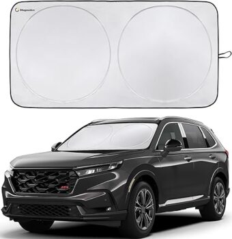 Magnelex Car Windshield Sunshade with Bonus Steering Wheel Sun Shade. Reflective Polyester Blocks Heat and Sun. Foldable Sun Shield That Keeps Your Vehicle Cool (Large 63 x 33.8...