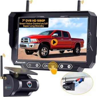 Magnetic Solar Wireless Backup Camera: 7" DVR Portable 1 Min Easy Install Scratch-Proof No Delay Truck Trailer Hitch Rear View Camera Rechargeable HD 1080P for Small RV Camper...