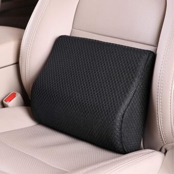 Memory Foam Lumbar Support Pillow for Car - Mid/Lower Back Support Cushion for Car Seat (Black)