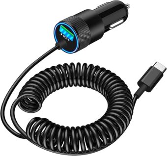 【MFi Certified】iPhone 15 Car Charger Fast Charging, Braveridge 75W USB-C PD&QC Car Power Cigarette Lighter USB Car Charger + 6FT Type-C Coiled Cable for iPhone 15 Pro/15 Pro...