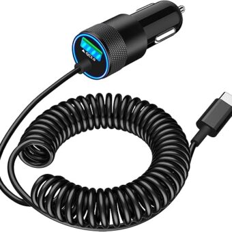 【MFi Certified】iPhone 15 Car Charger Fast Charging, Braveridge 75W USB-C PD&QC Car Power Cigarette Lighter USB Car Charger + 6FT Type-C Coiled Cable for iPhone 15 Pro/15 Pro...