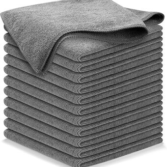 Microfiber Cleaning Cloth Grey - 12 Packs 12.6"x12.6" - High Performance - 1200 Washes, Ultra Absorbent Towels Weave Grime & Liquid for Streak-Free Mirror Shine - Car Washing Cloth