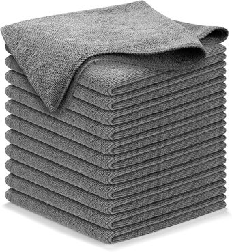 Microfiber Cleaning Cloth Grey - 12 Packs 12.6"x12.6" - High Performance - 1200 Washes, Ultra Absorbent Towels Weave Grime & Liquid for Streak-Free Mirror Shine - Car Washing Cloth