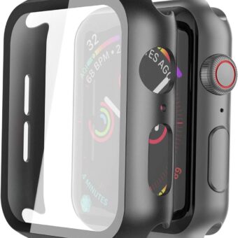 Misxi 2 Pack Hard PC Case with Tempered Glass Screen Protector Compatible with Apple Watch Series 6 SE Series 5 Series 4 44mm, Black