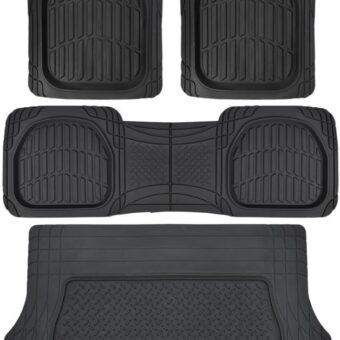 Motor Trend 4pc Black Car Floor Mats Set Rubber Tortoise Liners w/ Cargo for Auto SUV Trucks - All Weather Heavy Duty Floor Protection - MT-923-BK+MT-884-BK_amj