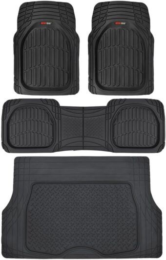 Motor Trend 4pc Black Car Floor Mats Set Rubber Tortoise Liners w/ Cargo for Auto SUV Trucks - All Weather Heavy Duty Floor Protection - MT-923-BK+MT-884-BK_amj