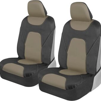 Motor Trend AquaShield Car Seat Covers for Front Seats, Beige – Two-Tone Waterproof Seat Covers for Cars, Neoprene Interior Covers for Auto Truck Van SUV