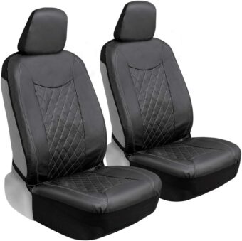 Motor Trend Black Stitched Faux Leather Car Seat Covers – Premium Automotive Bucket Front Seat Covers, Made for Vehicles with Removable Headrests, Fits Most Car Truck SUV