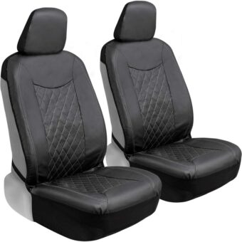 Motor Trend Black Stitched Faux Leather Car Seat Covers – Premium Automotive Bucket Front Seat Covers, Made for Vehicles with Removable Headrests, Fits Most Car Truck SUV