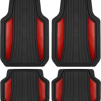 Motor Trend ChromeTech Car Floor Mats Full Set - Durable Rubber Floor Mats for Cars with Two Tone Accent, All Weather Interior Protection for Front and Rear with Non-Slip...