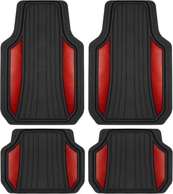 Motor Trend ChromeTech Car Floor Mats Full Set - Durable Rubber Floor Mats for Cars with Two Tone Accent, All Weather Interior Protection for Front and Rear with Non-Slip...