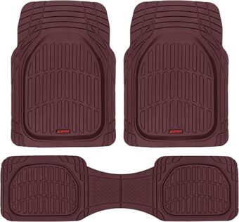 Motor Trend FlexTough Floor Mats for Cars, Burgundy Deep Dish All-Weather Car Mats, Waterproof Trim-To Fit Automotive Cars Trucks SUV, Universal Liner Accessories