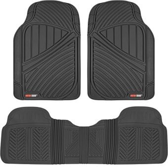 Motor Trend FlexTough Performance All Weather Rubber Car Floor Mats - 3 Piece Floor Mats Automotive Liners for Cars Truck SUV, Heavy-Duty Waterproof (Black)