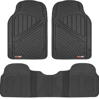 Motor Trend FlexTough Performance All Weather Rubber Car Floor Mats - 3 Piece Floor Mats Automotive Liners for Cars Truck SUV, Heavy-Duty Waterproof (Black)