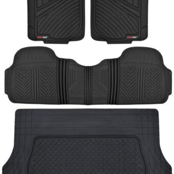 Motor Trend FlexTough Performance All Weather Rubber Car Mats with Cargo Liner - Full Set Front & Rear Floor Mats for Cars Truck SUV, Automotive Floor Mats (Black)