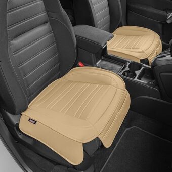 Motor Trend Seat Covers for Cars Trucks SUV, Faux Leather Beige Padded Seat Covers with Storage Pockets, Premium Interior Car Seat Cover, 2 x Front Seat Covers