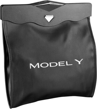 Motrobe 2024 Newest Tesla Model Y 2020-2024 Trash Can Faux Leather Garbage Bag LED Light Garbage Bin with Magnetic Waterproof, 2.5 gallons, Model Y Interior Accessories