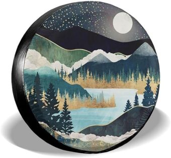 Mountains Nature Scenery Spare Tire Cover Star Lake Landscape Wheel Protectors Weatherproof Wheel Covers Universal Fit for Trailer Rv SUV Truck Camper Travel Trailers 15"