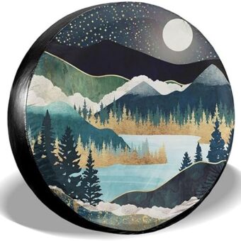 Mountains Nature Scenery Spare Tire Cover Star Lake Landscape Wheel Protectors Weatherproof Wheel Covers Universal Fit for Trailer Rv SUV Truck Camper Travel Trailers 15"