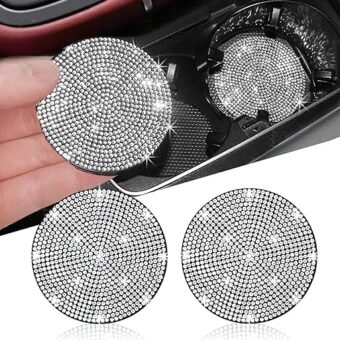 NBTEPEM 2pcs Bling Car Cup Holder Coaster, 2.75 inch Anti-Slip Shockproof Universal Fashion Coasters Insert Crystal Rhinestone Automotive Interior Accessories for Women (2 pcs,...