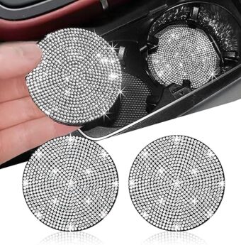 NBTEPEM 2pcs Bling Car Cup Holder Coaster, 2.75 inch Anti-Slip Shockproof Universal Fashion Coasters Insert Crystal Rhinestone Automotive Interior Accessories for Women (2 pcs,...