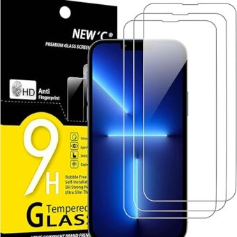 NEW'C 3 Pack Designed for Phone 14, 13, 13 Pro (6.1") Screen Protector Tempered Glass, Case Friendly Anti Scratch Bubble Free Ultra Resistant