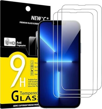 NEW'C 3 Pack Designed for Phone 14, 13, 13 Pro (6.1") Screen Protector Tempered Glass, Case Friendly Anti Scratch Bubble Free Ultra Resistant