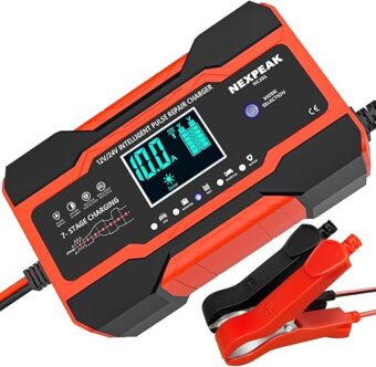 NEXPEAK 10-Amp Smart Fully Automatic Battery Charger, 12V and 24V, Maintainer Trickle Charger w/Temperature Compensation for Car Truck Motorcycle Lawn Mower Boat Marine Lead...