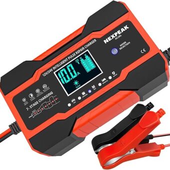 NEXPEAK 10-Amp Smart Fully Automatic Battery Charger, 12V and 24V, Maintainer Trickle Charger w/Temperature Compensation for Car Truck Motorcycle Lawn Mower Boat Marine Lead...