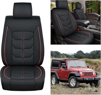 Nilight Car Seat Covers Custom Fit 2007-2024 Jeep Wrangler JK JL 4-Door Waterproof Wear-Resistant Leather Anti Slip Cushion Front Set (2PCS Front Seat Cover), 2 Years Warranty