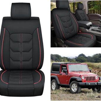 Nilight Car Seat Covers Custom Fit 2007-2024 Jeep Wrangler JK JL 4-Door Waterproof Wear-Resistant Leather Anti Slip Cushion Front Set (2PCS Front Seat Cover), 2 Years Warranty