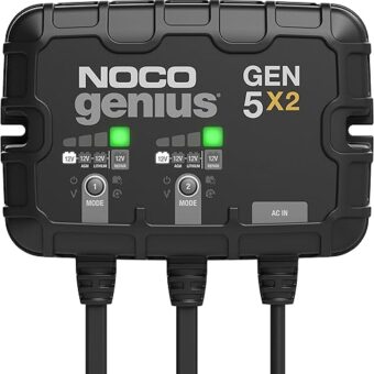 NOCO Genius GEN5X2, 2-Bank, 10A (5A/Bank) Smart Marine Battery Charger, 12V Waterproof Onboard Boat Charger, Battery Maintainer and Desulfator for AGM, Lithium (LiFePO4) and...