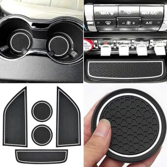 Non-Slip Mats for Mustang Accessories 2015-2023, Custom Fits Cup Holder Liners Mats Door Pocket Center Console Liners,5Pcs (White)