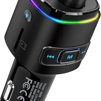 Nulaxy Bluetooth FM Transmitter for Car, QC3.0 Fast Charge Bluetooth Car Adapter, Wireless Radio Car Kit with 7 Color LED Backlit, Support Hands-Free Calls, USB Flash Drive,...