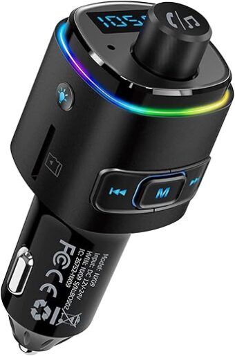 Nulaxy Bluetooth FM Transmitter for Car, QC3.0 Fast Charge Bluetooth Car Adapter, Wireless Radio Car Kit with 7 Color LED Backlit, Support Hands-Free Calls, USB Flash Drive,...