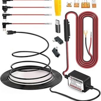 NUNET 15ft MicroUSB & MiniUSB Hardwire Kit with Mini/LP Mini/ATO/Micro2 Fuse, Micro to Mini/Type-C Adapters, Battery Drain Protection System, 15ft Length Cord for Dash Cameras