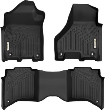 OEDRO Floor Mats Fit 2019-2024 Ram 2500/3500 Crew Cab with 1st Row Bucket or Bench Seats, Custom Fit TPE All Weather Car Mats includes 1st and 2nd Row