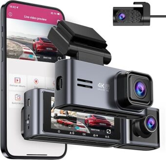 OMBAR Dash Cam 5G WiFi GPS, 3 Channel Dash Cam Front and Rear Inside 2K+1080P+1080P, 3.18" LCD Screen, 64GB Card Included, Dual Dash Camera for Cars 4K/2K/1080P+1080P IR Night...