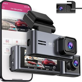 OMBAR Dash Cam 5G WiFi GPS, 3 Channel Dash Cam Front and Rear Inside 2K+1080P+1080P, 3.18" LCD Screen, 64GB Card Included, Dual Dash Camera for Cars 4K/2K/1080P+1080P IR Night...