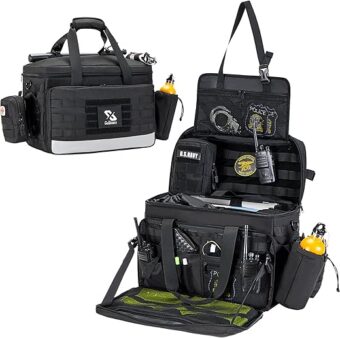 Patrol Bag Law Enforcement, Police Gear Bag, Car Organizer for Vehicle Passenger Seat with MOLLE System and Cup Holders