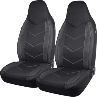 PIC AUTO High Back Front Car Seat Covers - Sports Carbon Fiber Mesh Design, Universal Fit, Airbag Compatible (Black)